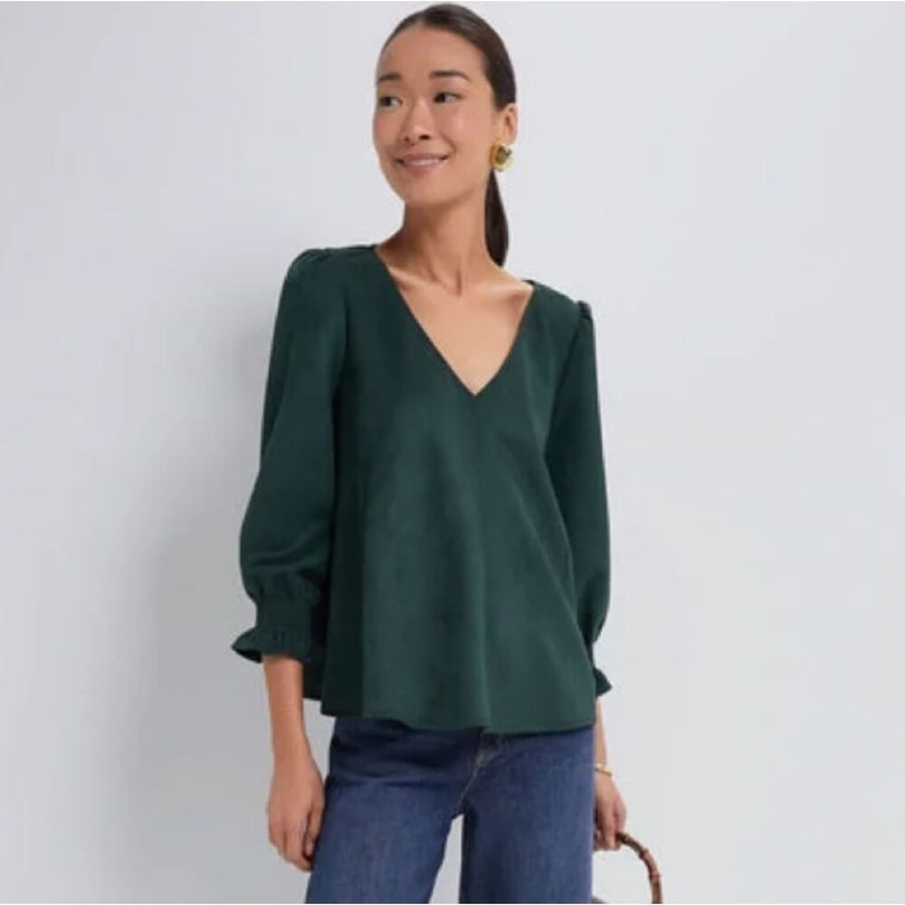 Tuckernuck Malachite Green Suede Easton Blouse Size Small